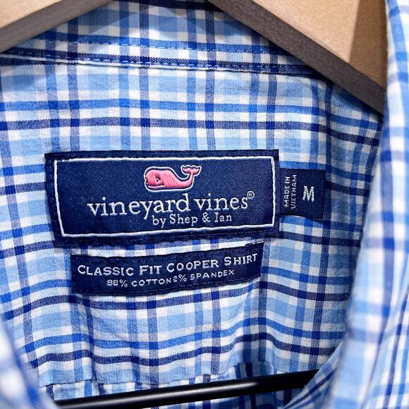 Vineyard Vines Classic Fit Cooper Shirt Blue Plaid Spread Collar Mens Medium - Picture 5 of 5